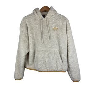 Nike Women's M Cream Fuzzy Faux Fur Crop Hoodie Jacket